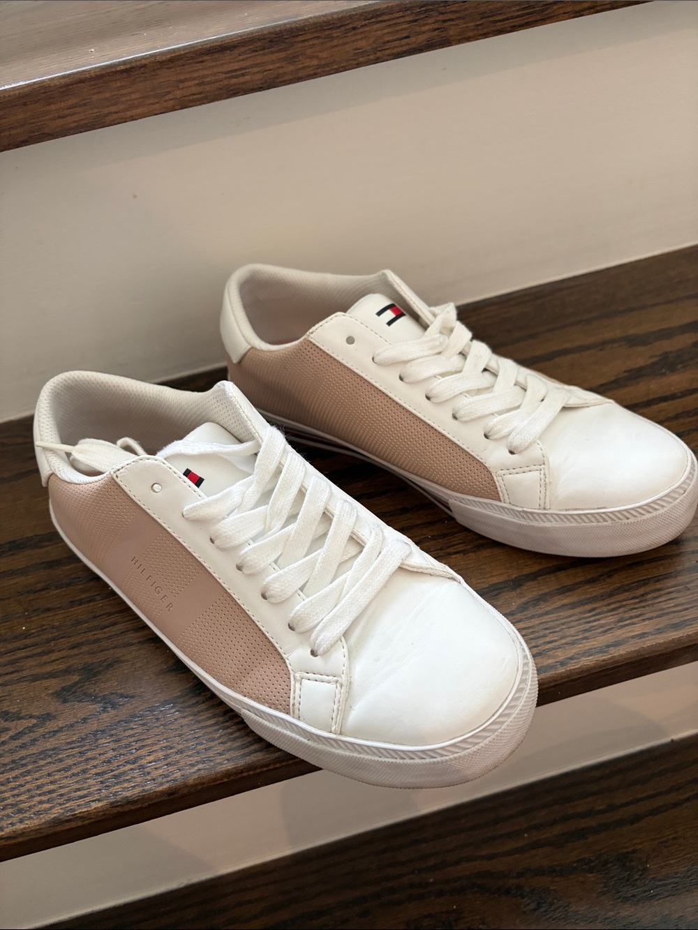 Tommy Hilfiger White and Blush Low-Top Sneakers
